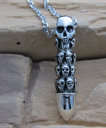 Retro thai silver Solid Skull Bullet pendant,