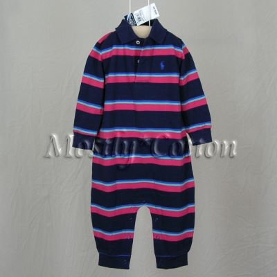 NwT POLO RALPH LAUREN boys NAVY STRIPED Long Sleeve KNIT ROMPER COVERALL 18m New With Tags