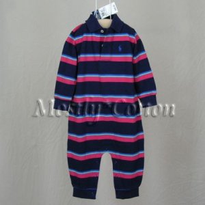 NwT POLO RALPH LAUREN boys NAVY STRIPED Long Sleeve KNIT ROMPER COVERALL 12m New With Tags