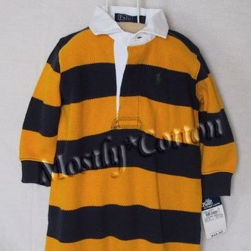 NwT POLO RALPH LAUREN boys YELLOW BLUE STRIPED Long Sleeve MESH KNIT RUGBY ROMPER COVERALL 9m New