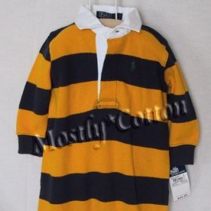 NwT POLO RALPH LAUREN boys YELLOW BLUE STRIPED Long Sleeve MESH KNIT RUGBY ROMPER COVERALL 9m New