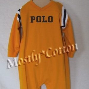NwT POLO RALPH LAUREN boys YELLOW VARSITY Long Sleeve LONGALL ROMPER 18m New