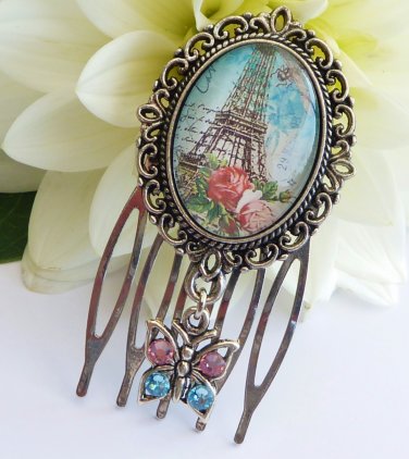 Small hair comb with eiffel tower, paris hair comb