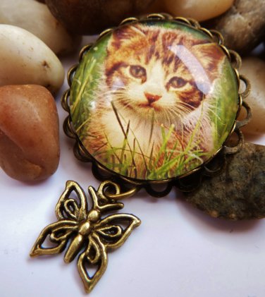 Cute brooch in bronze with kitten
