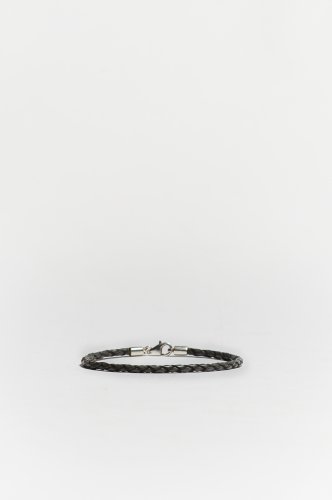 Large Grey Braided Leather Bracelet Sterling Silver Clasp Gray