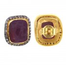 Gemstone Ruby Diamond 18K Yellow Gold Stud Earrings Jewelry