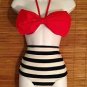 Seduction Bow Retro High Waist Swimsuits (Red Top and White & Black Bottom) S/M