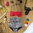 Ava Retro High Waist Swimsuit (Red Top and Black & White Zebra Bottom) L/XL