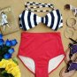 Maddie Bow Retro High Waist Swimsuit (Dark Navy Blue/White Top & Red Bottom)L/XL