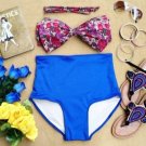 Floral Bow Retro High Waist Swimsuit (Floral Top & Blue Bottom) L/XL