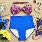 Floral Bow Retro High Waist Swimsuit (Floral Top & Blue Bottom) L/XL