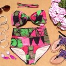Multi Bow Retro High Waist Swimsuits (Multi color Top & Bottom) L/XL
