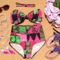 Multi Bow Retro High Waist Swimsuits (Multi color Top & Bottom) L/XL