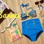 Sanna Retro High Waist Swimsuits (Multi Color Top and Blue Bottom)