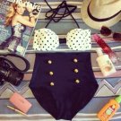 Socialite Retro High Waist Swimsuit (White Polka Dot Top & Black Bottom) S/M