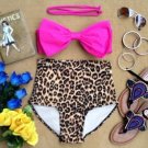 Wet N Wild Bow Retro High Waist Swimsuit (Pink Top & Lepoard Print Bottom) S/M