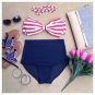 Sexy Stripes Bow Retro High Waist Swimsuits (White & Red Top & Blue Bottom) L/XL