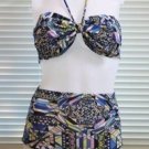 Maze Bow Retro High Waist Swimsuit (Floral Top & Blue Bottom) S/M