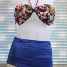 Bouquet Bow Retro High Waist Swimsuit (Floral Top & Blue Bottom) S/M