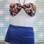 Bouquet Bow Retro High Waist Swimsuit (Floral Top & Blue Bottom) S/M