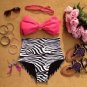 Ava Bow Retro High Waist Swimsuit w/ straps(Red Top and Zebra Print Bottom)L/XL