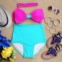 Pastel Bow Retro High Waist Swimsuit (Pink Top & Green Bottom) S/M