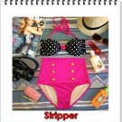 Stripper Retro High Waist Swimsuit (Black Polka Dots Top & Pink Bottom) S/M
