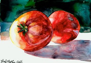 2 Red Tomatoes Daily Painting by Andy Mathis