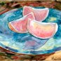 Grapefruit on Blue Plate- watercolor on yupo