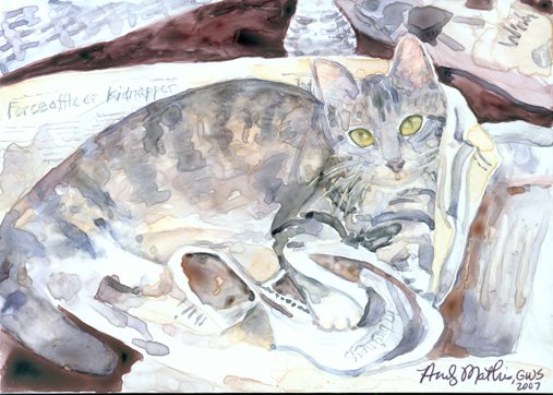 Relaxing with the Times- watercolor on Yupo