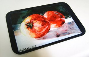 2 Red Tomatoes Glass Cutting Board