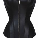 Black Leather Strapless Corset With Zipper Front