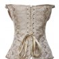Gold Oriental Floral Print Overbust Corset With Ruched Satin Bust Area and Lace-up Back sizes S-4XL