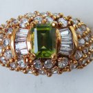 1014) Goldtone Green & Clear CZ Ring SZ 8 1/2