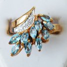 1025) Goldtone Sterling Silver Light Blue & Clear CZ Ring SZ 8 1/2