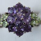 1019) Sterling Silver Violet & Light Green CZ Ring SZ 8 1/2