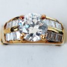 1030) Goldtone Sterling Silver Clear Round & Bagette CZ Ring SZ 8 1/2