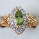1026) Goldtone Marquis Cut Green & Clear CZ Ring SZ 9