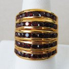 1013) Extremely Large Goldtone Sterling Silver & Red CZ Ring SZ 8 1/2