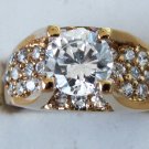 1021) Goldtone Sterling Silver Raised Clear Round  CZ Ring SZ 8