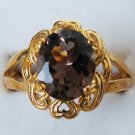 1014) Goldtone Smokey Topaz Color CZ Ring SZ 8 1/2