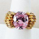 1034) Goldtone Sterling Silver Pink Round  CZ Ring SZ 8