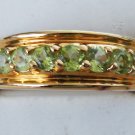 1015) Goldtone Green & Clear CZ Ring SZ 8 1/2