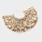 Gold Cream and Gray Beaded Armor Choker Bib Chain Necklace Set