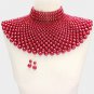 Red Beaded Armor Choker Bib Chain Necklace Set
