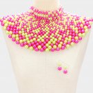Pink and Green Beaded Armor Choker Bib Chain Necklace Set