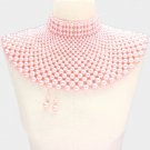 Pink Beaded Armor Choker Bib Chain Necklace Set