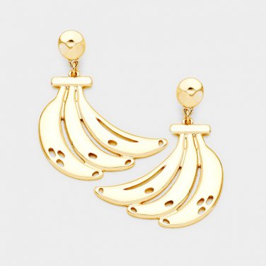 Gold Banana Shaped Dangle Earrings