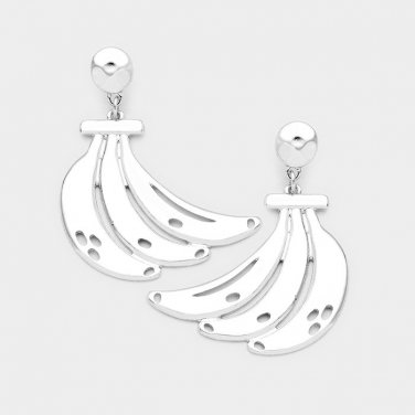 Silver Banana Shaped Dangle Earrings