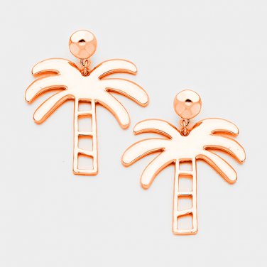 Rose Gold Palm Tree Dangle Earrings